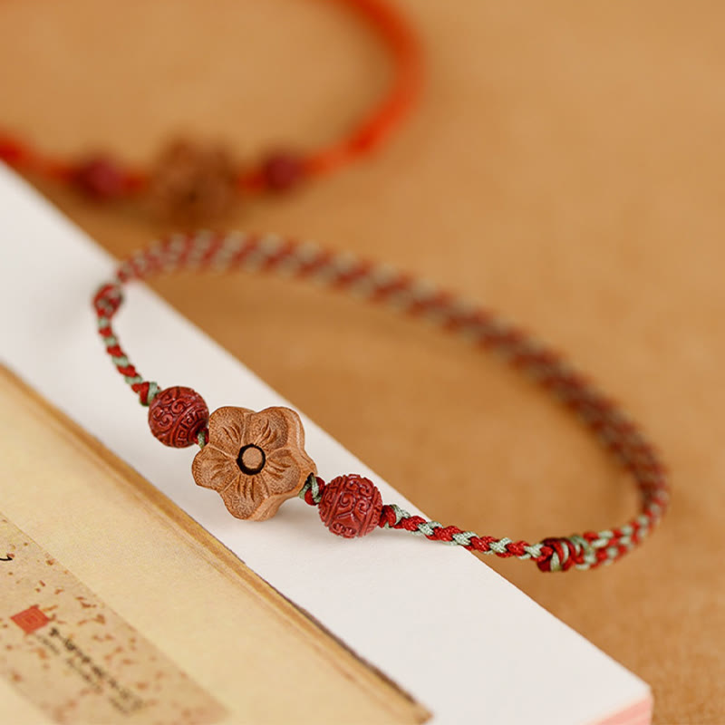 Ward Off Evil Spirits Peach Wood Small Peach Blossom Cinnabar String Bracelet Anklet