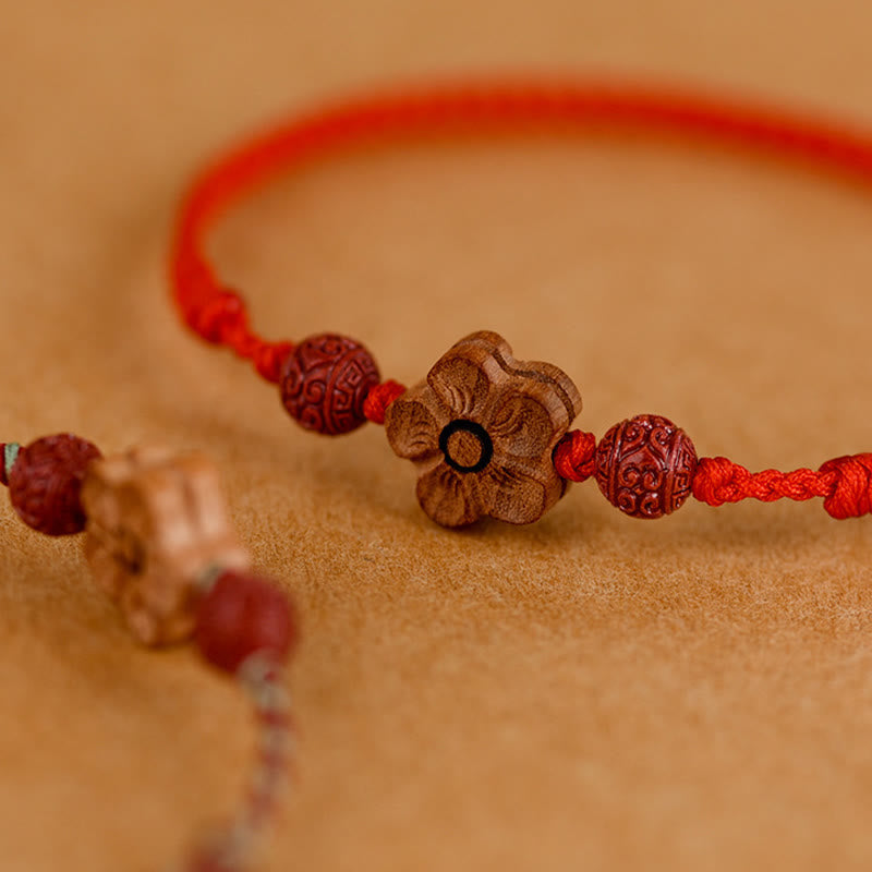 Ward Off Evil Spirits Peach Wood Small Peach Blossom Cinnabar String Bracelet Anklet