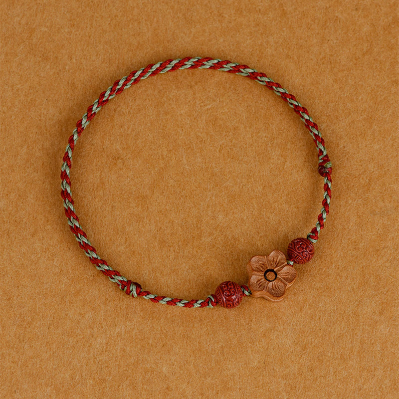 Ward Off Evil Spirits Peach Wood Small Peach Blossom Cinnabar String Bracelet Anklet