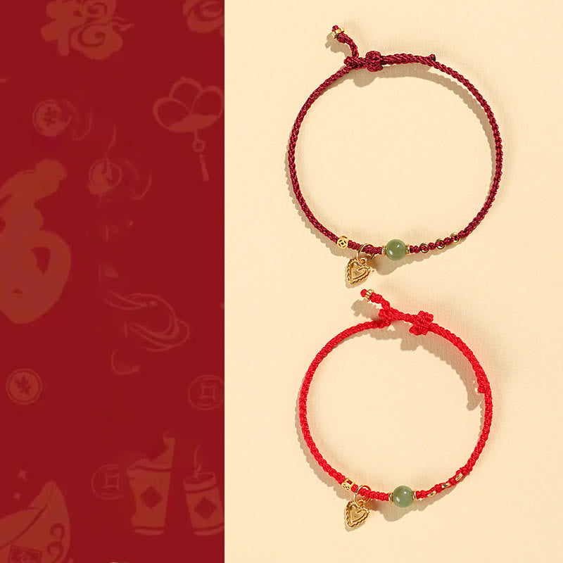 Bracelet porte-bonheur en argent sterling 925 avec perles de jade Hetian et breloque cœur en cuivre 