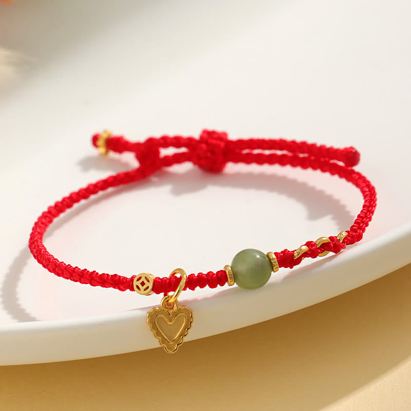 Bracelet porte-bonheur en argent sterling 925 avec perles de jade Hetian et breloque cœur en cuivre 