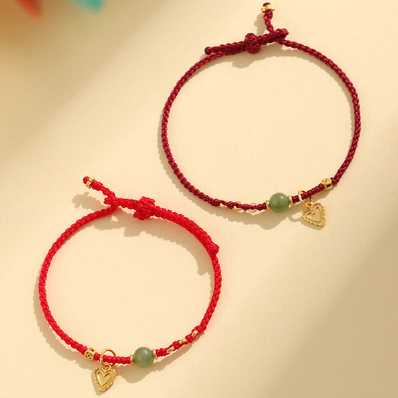 Bracelet porte-bonheur en argent sterling 925 avec perles de jade Hetian et breloque cœur en cuivre 