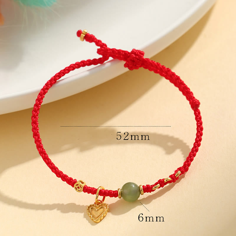 Bracelet porte-bonheur en argent sterling 925 avec perles de jade Hetian et breloque cœur en cuivre 