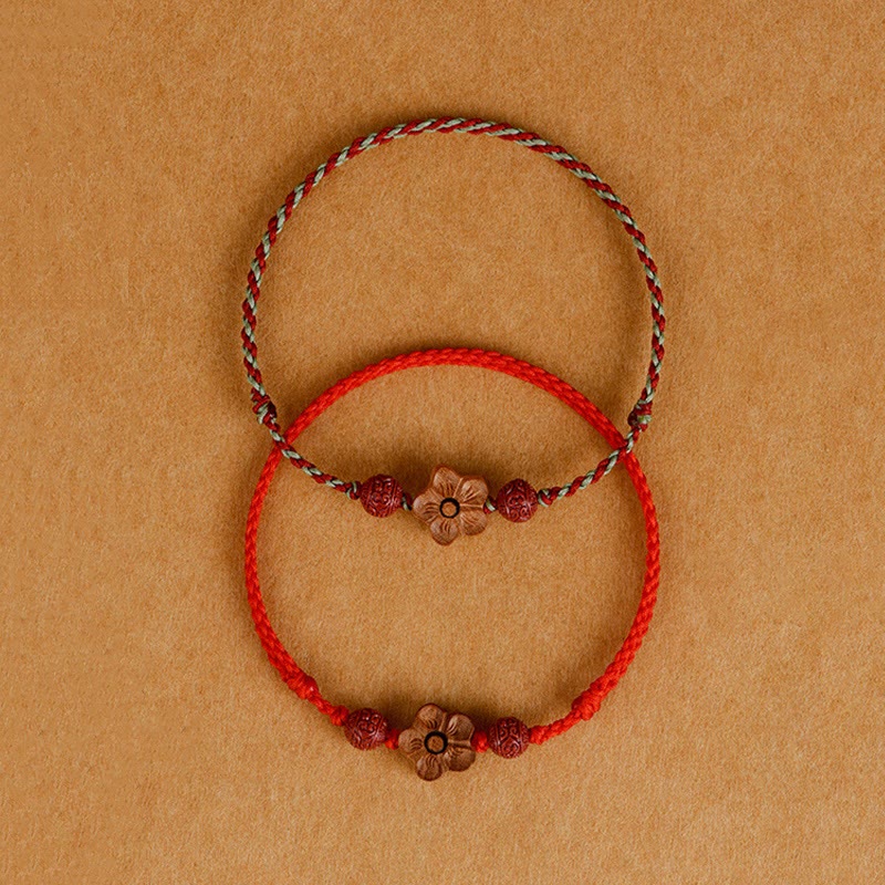 Ward Off Evil Spirits Peach Wood Small Peach Blossom Cinnabar String Bracelet Anklet