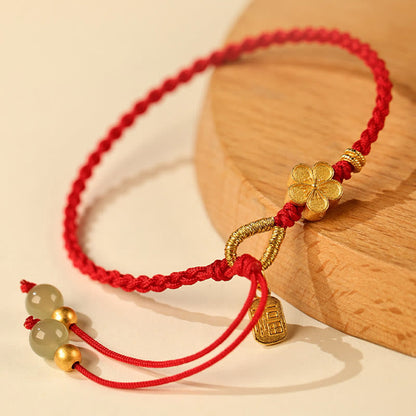 Bracelet à breloques en jade Hetian, petite fleur de pêcher, personnage Fu, fortune et prospérité 