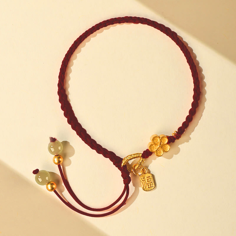Bracelet à breloques en jade Hetian, petite fleur de pêcher, personnage Fu, fortune et prospérité 