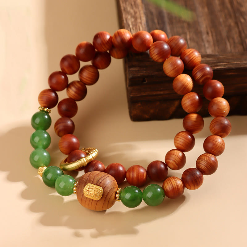 Bracelet de prospérité double tour en calcédoine verte Thuja Sutchuenensis de Buddha Stones 
