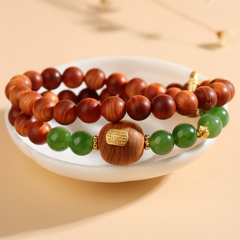 Bracelet de prospérité double tour en calcédoine verte Thuja Sutchuenensis de Buddha Stones 