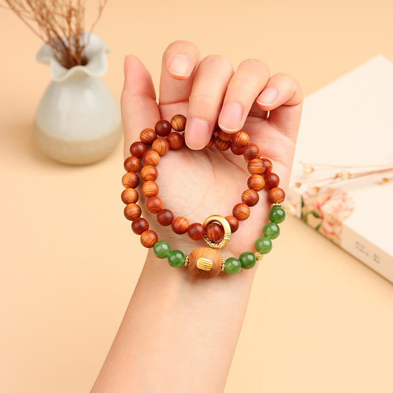 Bracelet de prospérité double tour en calcédoine verte Thuja Sutchuenensis de Buddha Stones 