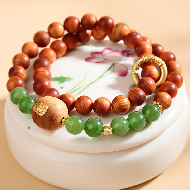 Bracelet de prospérité double tour en calcédoine verte Thuja Sutchuenensis de Buddha Stones 