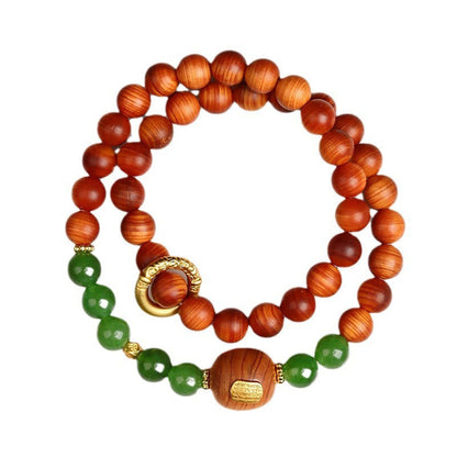 Bracelet de prospérité double tour en calcédoine verte Thuja Sutchuenensis de Buddha Stones 