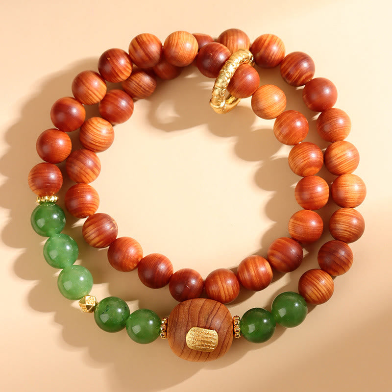 Bracelet de prospérité double tour en calcédoine verte Thuja Sutchuenensis de Buddha Stones 