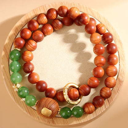 Bracelet de prospérité double tour en calcédoine verte Thuja Sutchuenensis de Buddha Stones 