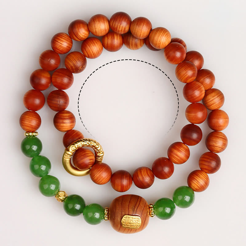 Bracelet de prospérité double tour en calcédoine verte Thuja Sutchuenensis de Buddha Stones 