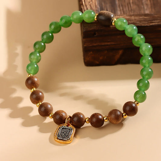 Buddha Stones Kalimantan Agarwood Green Chalcedony Zakiram Goddess of Wealth Strength Bracelet