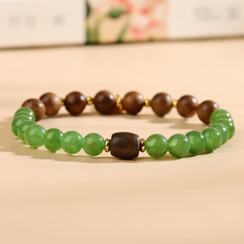 Buddha Stones Kalimantan Agarwood Green Chalcedony Zakiram Goddess of Wealth Strength Bracelet