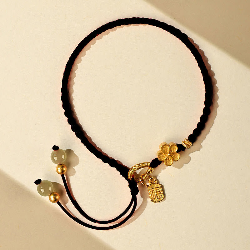 Bracelet à breloques en jade Hetian, petite fleur de pêcher, personnage Fu, fortune et prospérité 