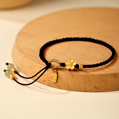 Bracelet à breloques en jade Hetian, petite fleur de pêcher, personnage Fu, fortune et prospérité 