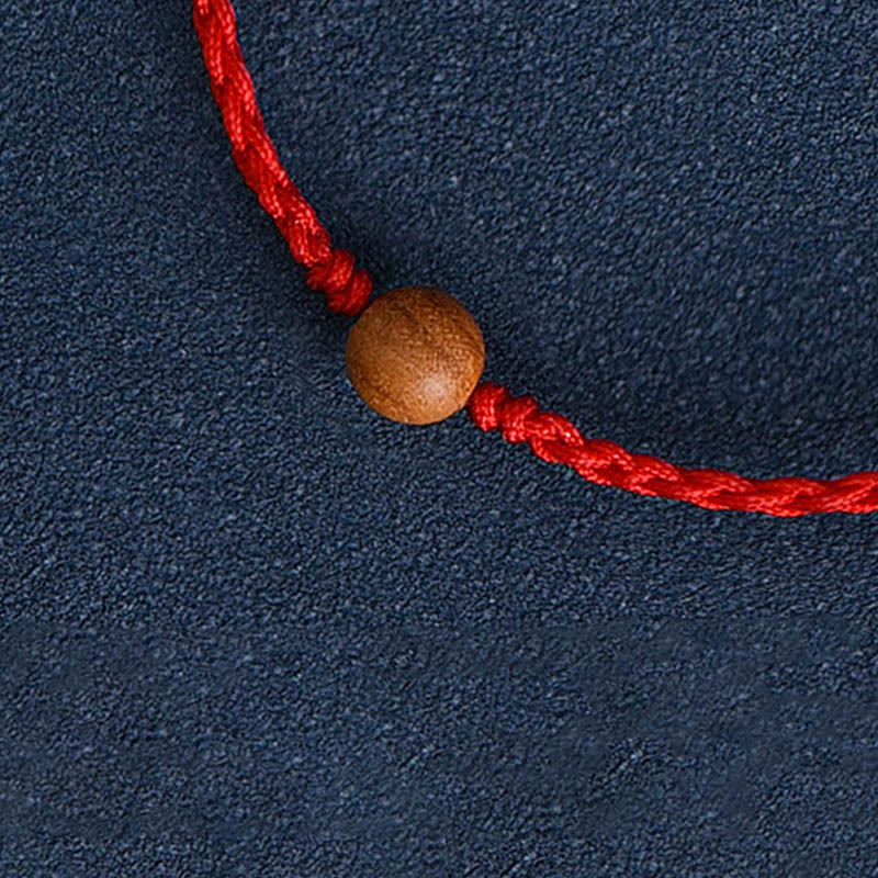 Wealth Luck Natural Peach Wood Bead Braided Bracelet