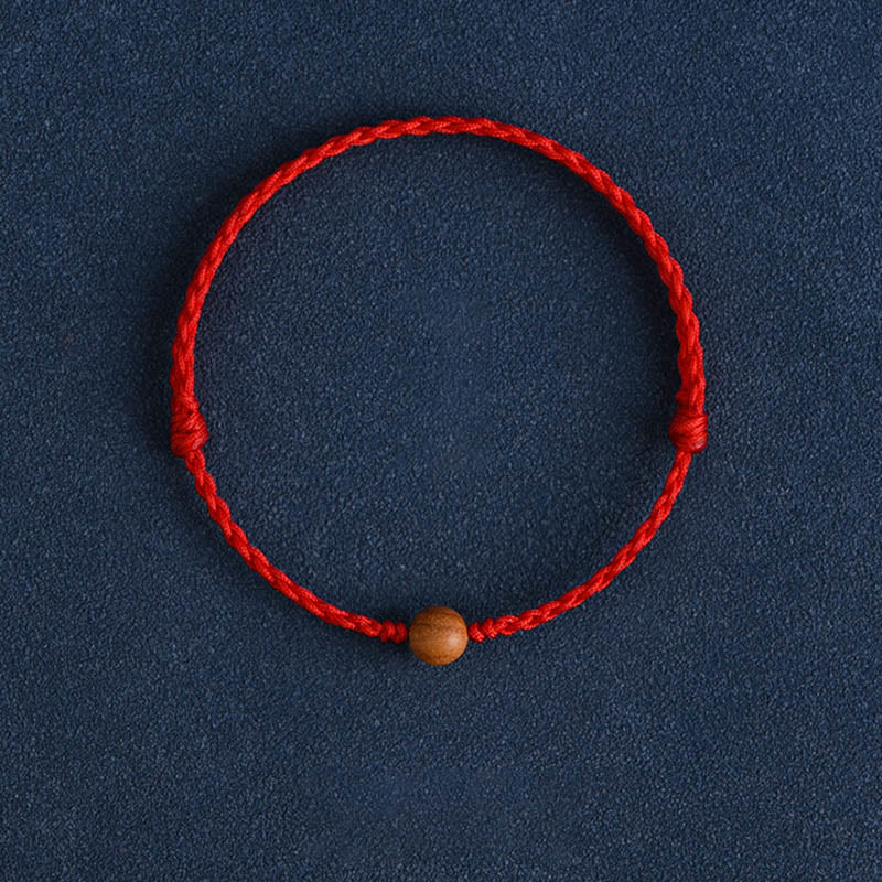 Wealth Luck Natural Peach Wood Bead Braided Bracelet