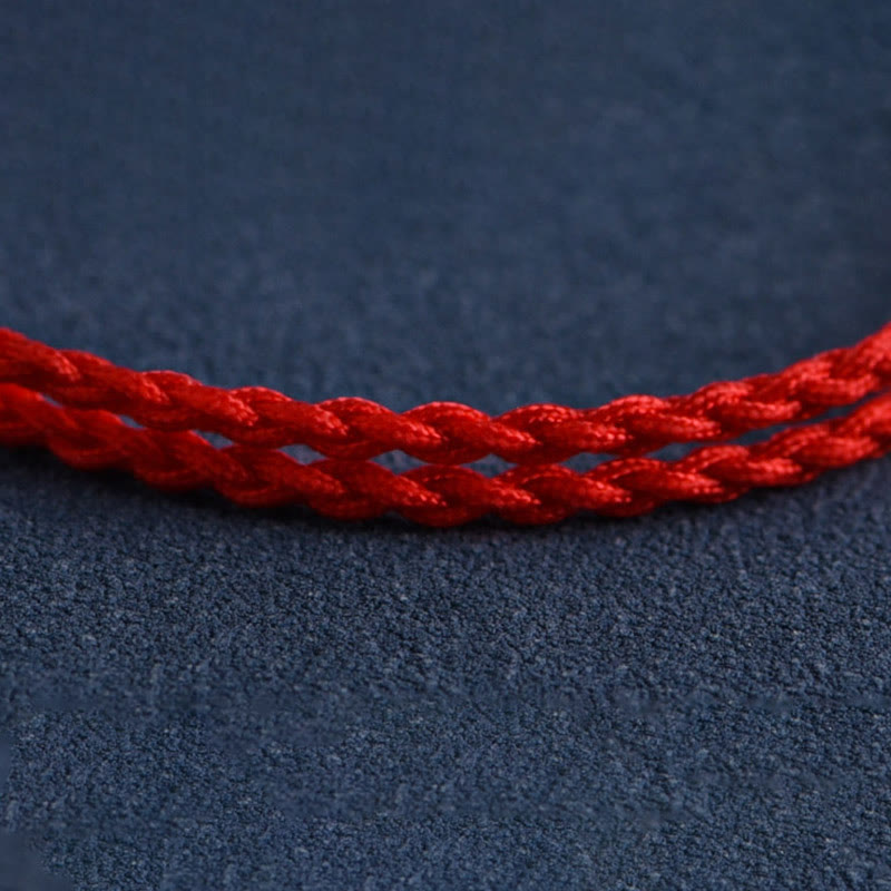 Wealth Luck Natural Peach Wood Bead Braided Bracelet