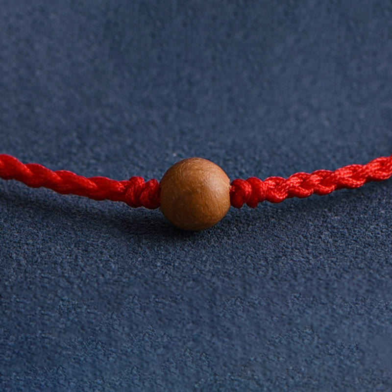 Wealth Luck Natural Peach Wood Bead Braided Bracelet