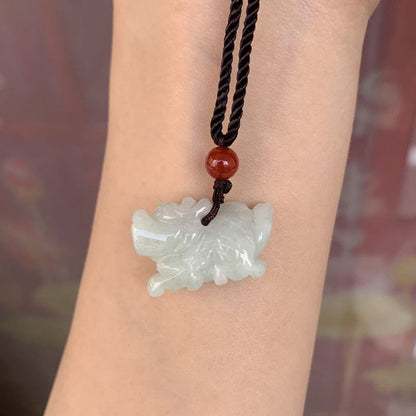 Collier pendentif porte-bonheur en jade naturel avec pierres de Bouddha et zodiaque chinois