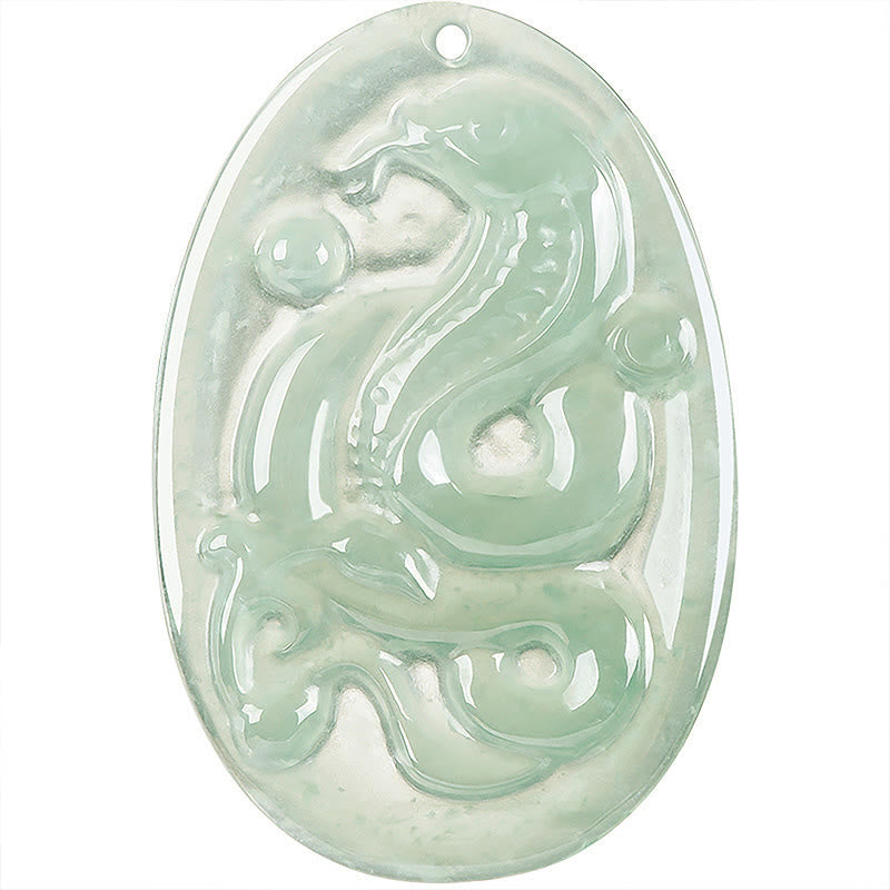 Buddha Stones Natural Jade Oval Year Of The Snake Luck Necklace Pendant