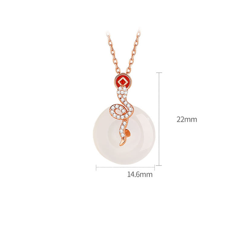 Collier avec pendentif porte-bonheur en argent sterling 925 et calcédoine, boucle de paix, année du serpent 