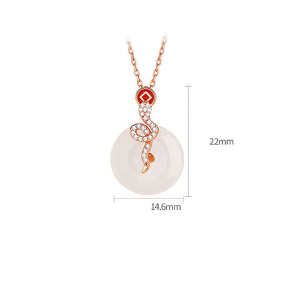 Collier avec pendentif porte-bonheur en argent sterling 925 et calcédoine, boucle de paix, année du serpent 
