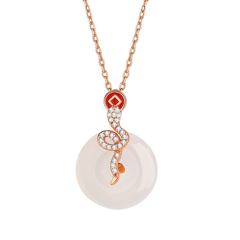 Collier avec pendentif porte-bonheur en argent sterling 925 et calcédoine, boucle de paix, année du serpent 