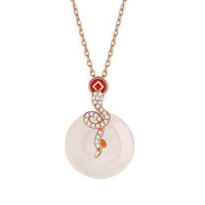 Collier avec pendentif porte-bonheur en argent sterling 925 et calcédoine, boucle de paix, année du serpent 