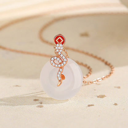 Collier avec pendentif porte-bonheur en argent sterling 925 et calcédoine, boucle de paix, année du serpent 
