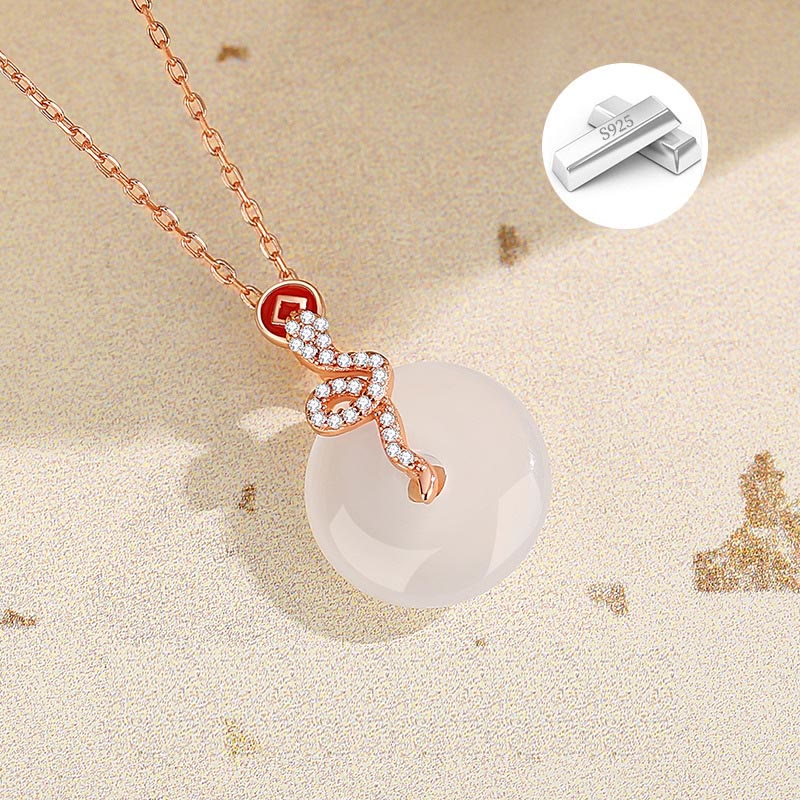 Collier avec pendentif porte-bonheur en argent sterling 925 et calcédoine, boucle de paix, année du serpent 