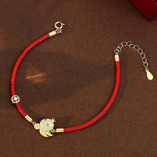 Buddha Stones 925 Sterling Silver Hetian Jade Red Agate Year Of Snake Red String Protection Bracelet BS