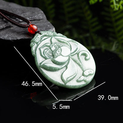 Collier pendentif en corde avec pierres de Bouddha rondes en jade à motif de lotus, abondance et prospérité