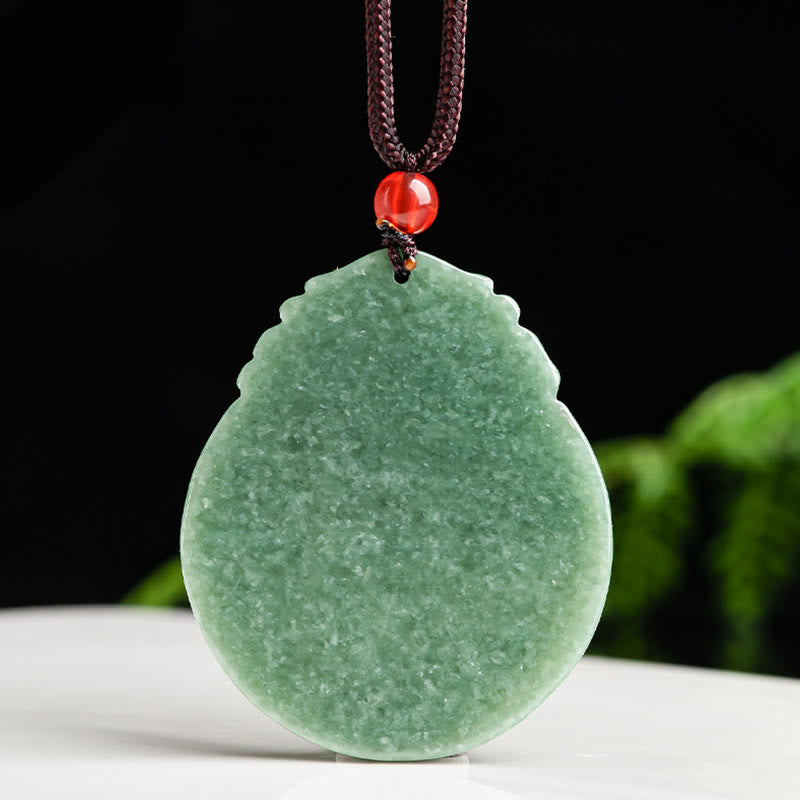 Collier pendentif en corde avec pierres de Bouddha rondes en jade à motif de lotus, abondance et prospérité