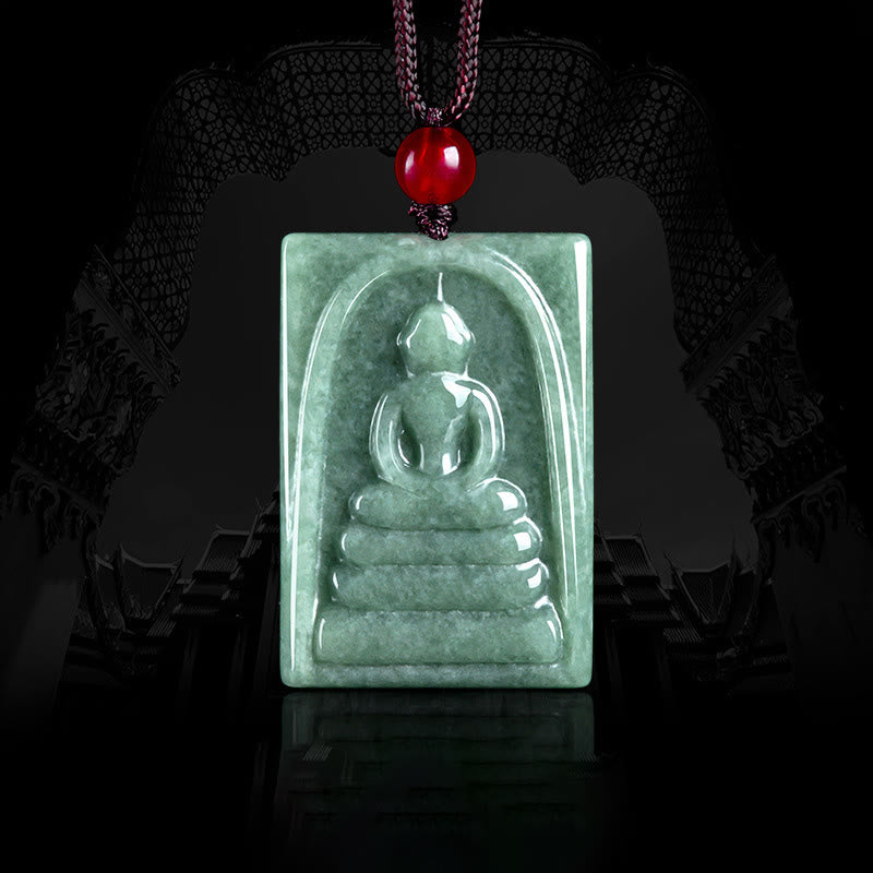 Buddha Stones Formless Buddha Jade Square Amulet Prosperity String Necklace Pendant