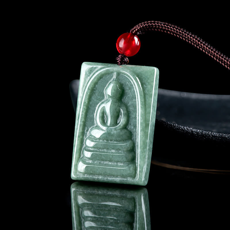 Buddha Stones Formless Buddha Jade Square Amulet Prosperity String Necklace Pendant