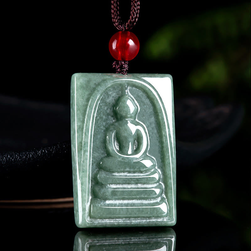 Prosperity Abundance Formless Buddha Jade Square Amulet String Necklace Pendant