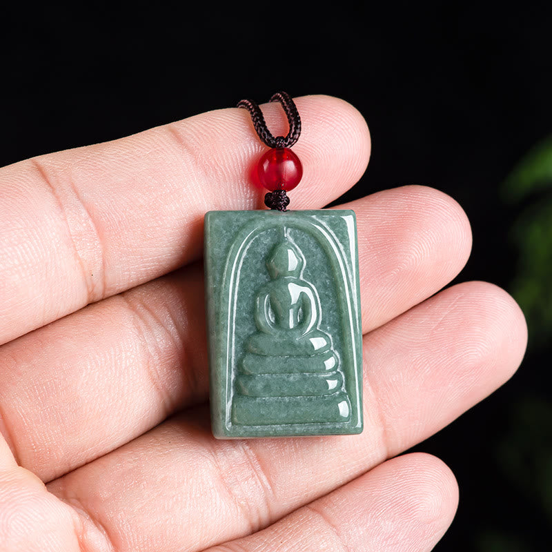 Prosperity Abundance Formless Buddha Jade Square Amulet String Necklace Pendant