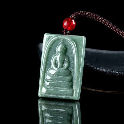 Collier pendentif amulette carrée en jade Bouddha sans forme, prospérité et abondance 
