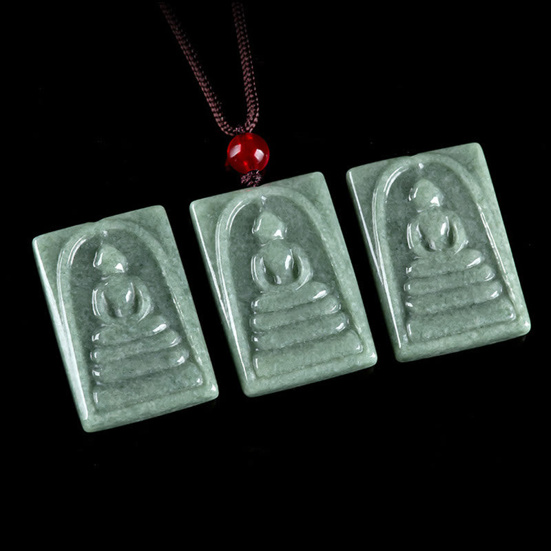 Prosperity Abundance Formless Buddha Jade Square Amulet String Necklace Pendant