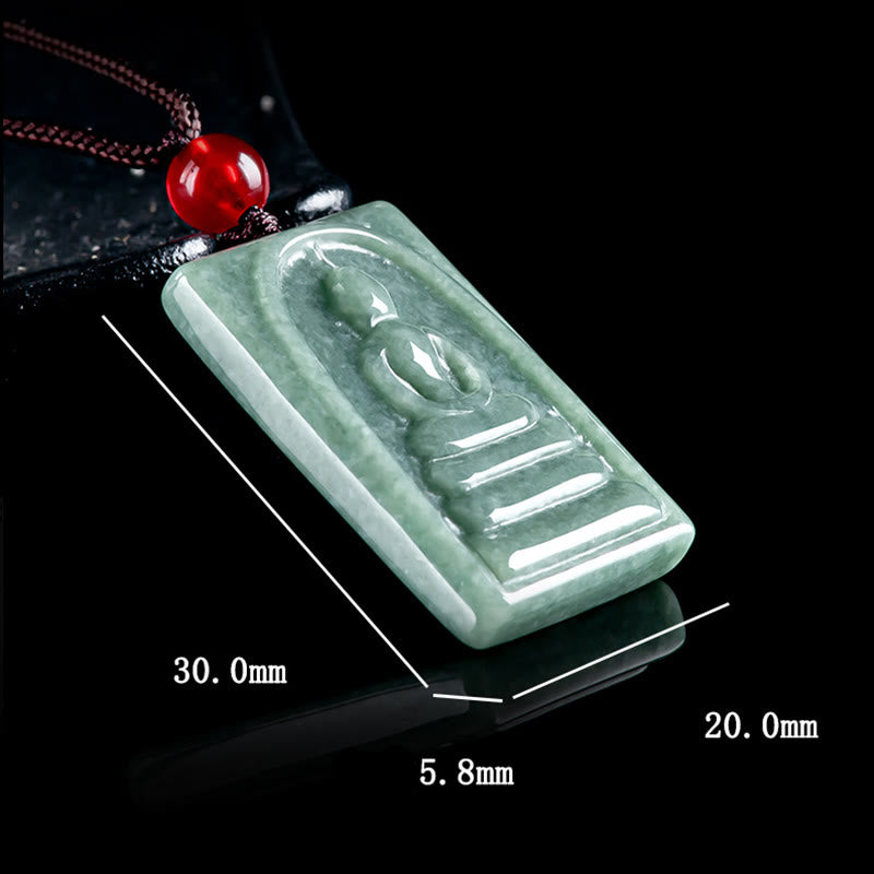 Prosperity Abundance Formless Buddha Jade Square Amulet String Necklace Pendant