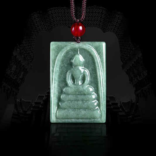 Collier pendentif amulette carrée en jade Bouddha sans forme, prospérité et abondance 