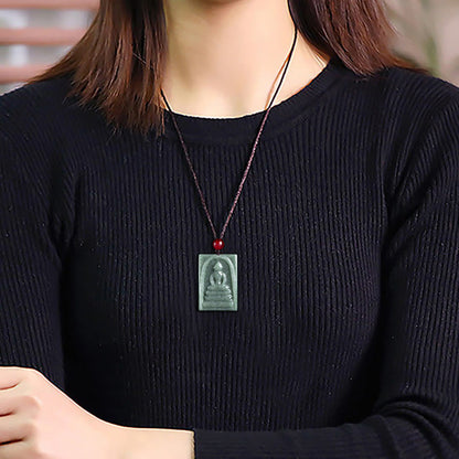 Collier pendentif amulette carrée en jade Bouddha sans forme, prospérité et abondance 