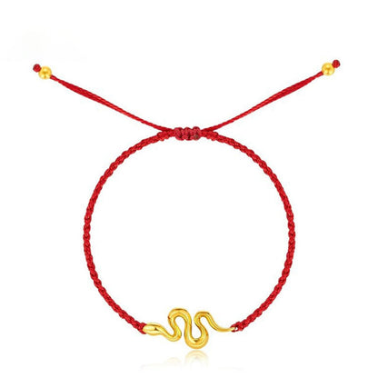 Bracelet de connexion Année du Serpent en perles porte-bonheur en fil rouge et or 999 Bouddha Stones