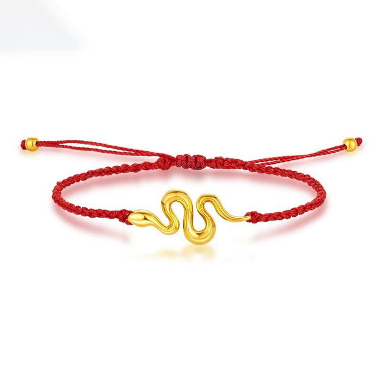 Bracelet de connexion Année du Serpent en perles porte-bonheur en fil rouge et or 999 Bouddha Stones
