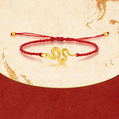 Bracelet de connexion Année du Serpent en perles porte-bonheur en fil rouge et or 999 Bouddha Stones