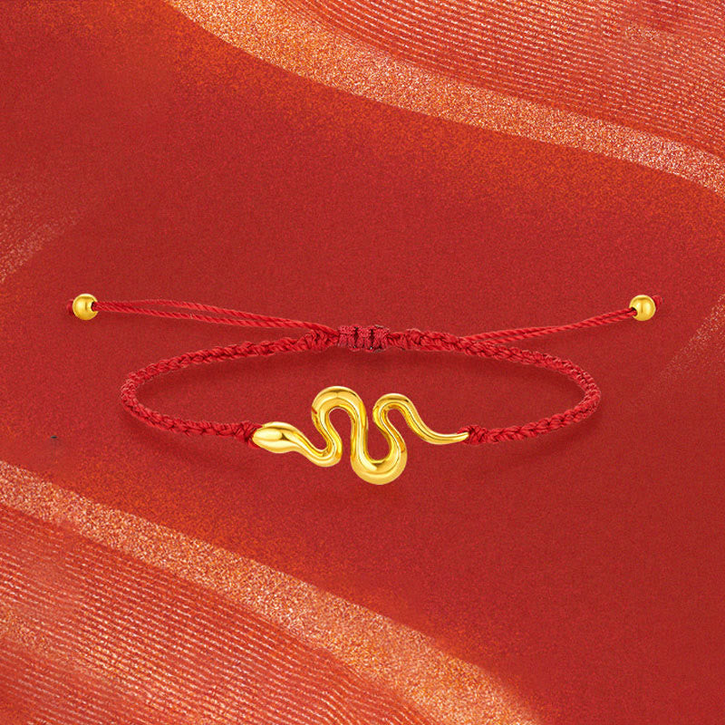 Bracelet de connexion Année du Serpent en perles porte-bonheur en fil rouge et or 999 Bouddha Stones